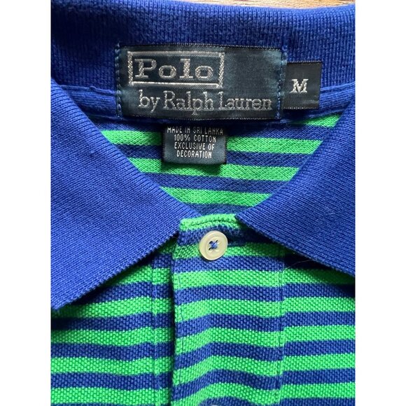 Ralph Lauren Polo Golf Shirt Mens M Cotton Pony Logo Green Blue Stripes - Picture 4 of 8